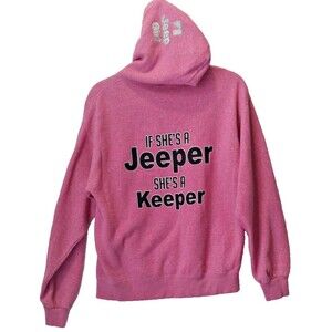 Jon Lauren Womens Jeep Logo Pink Kangaroo Pocket Pullover Drawstring Hoodie M